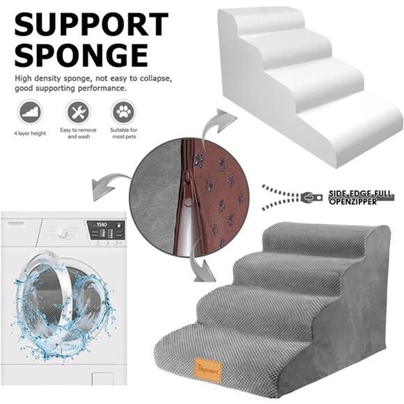 High Density Foam Dog Steps 4 Tiers,Extra Wide Deep Pet Steps,Non-Slip Pet Stair - Picture 4 of 7